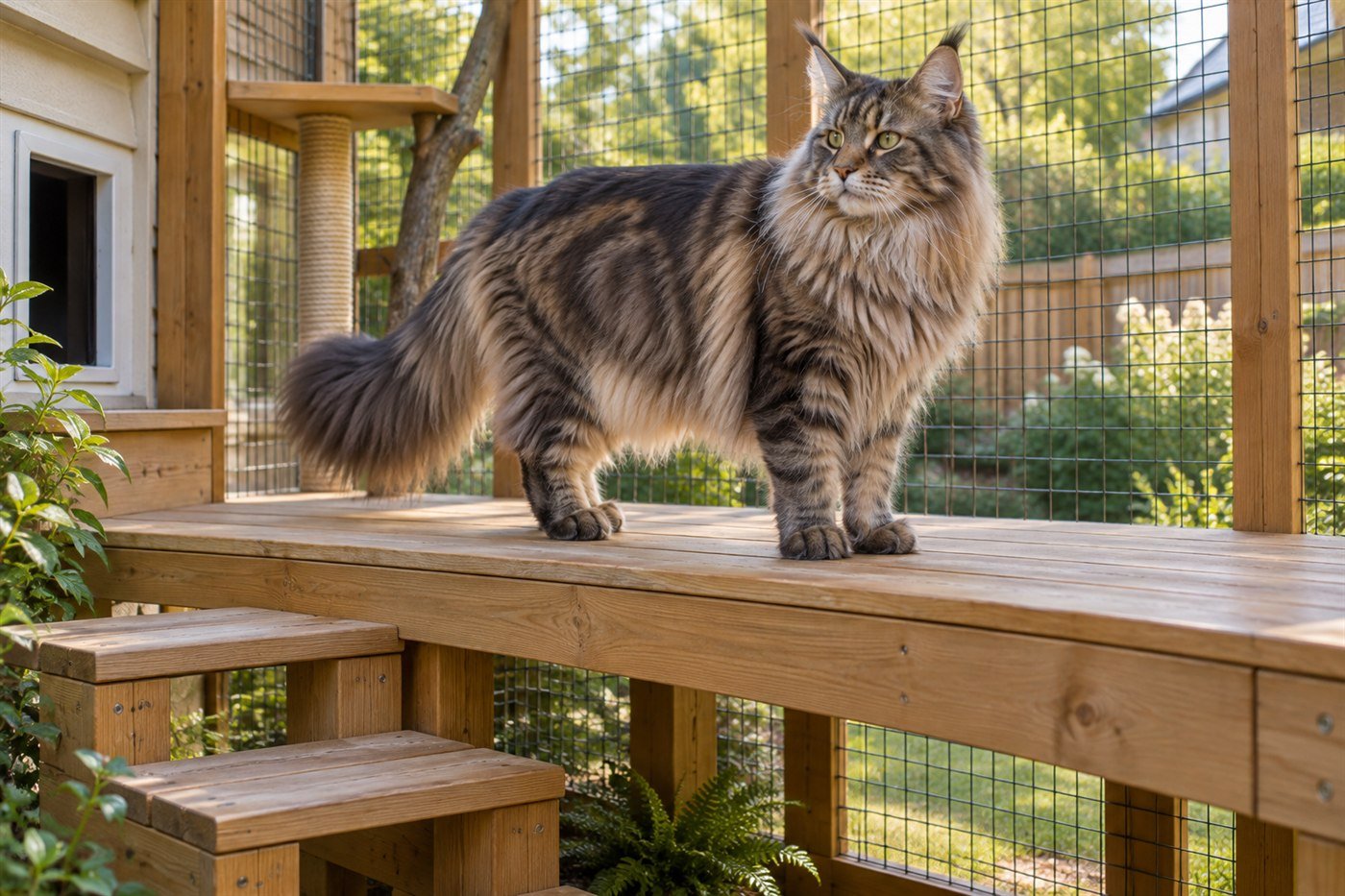 Catio para gatos grandes: medidas, plataformas y resistencia para Maine Coon